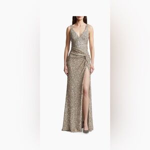 BCBGMaxAzria Metallic Gold Maxi Dress